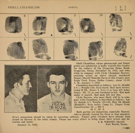Lot #2043 Odell Chambless Pair of Wanted Fingerprint Cards - Image 1