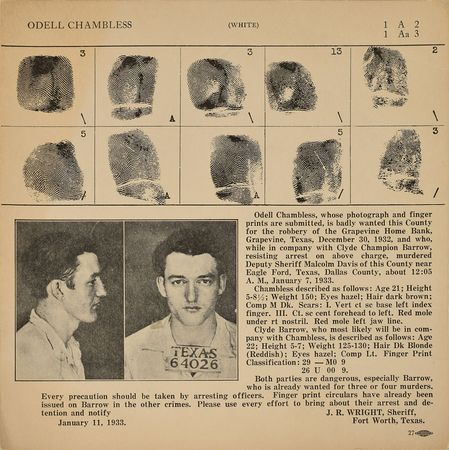 Lot #2043 Odell Chambless Pair of Wanted Fingerprint Cards - Image 2
