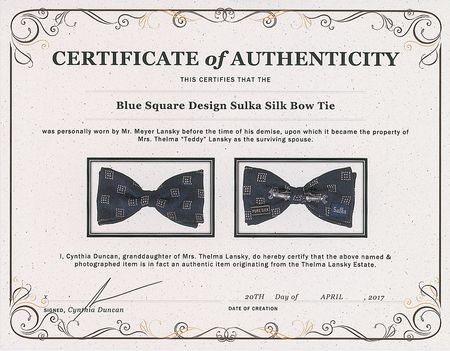 Lot #2127 Meyer Lansky's Blue Square Design Bow Tie - Image 3