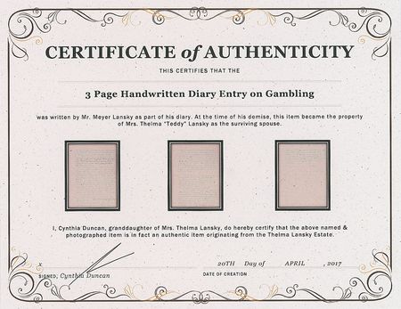 Lot #2120 Meyer Lansky Handwritten Diary Entry on Gambling - Image 4