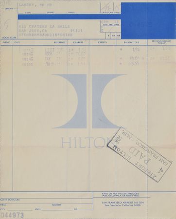 Lot #2137 Meyer Lansky Hilton Hotel Receipt - Image 1