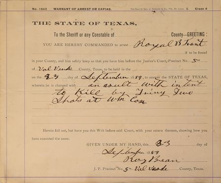 Lot #2006 Roy Bean Signed Document - Image 1