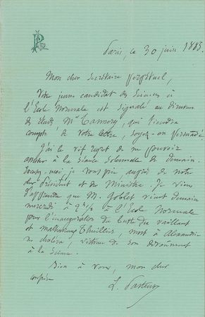 Lot #199 Louis Pasteur: ?The valiant and unfortunate Thuillier,? honoring his late assistant, ?a victim of his devotion to science? - Image 1
