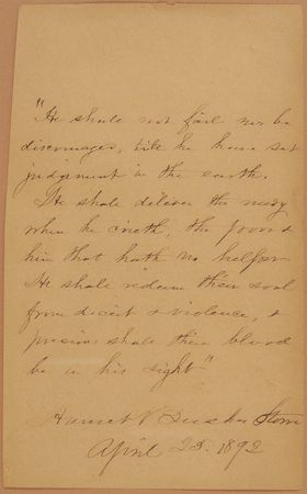 Lot #503 Harriet Beecher Stowe: Biblical verse from Uncle Tom?s Cabin - Image 2