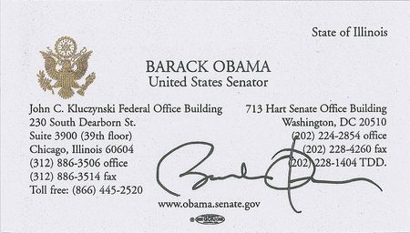 Lot #156. Barack Obama Business Card