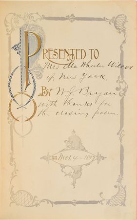Lot #265 William Jennings Bryan: The First Battle dedicated to a notable New England poet - Image 1