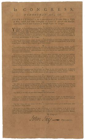 Lot #33 John Jay: Privateer instructions signed by