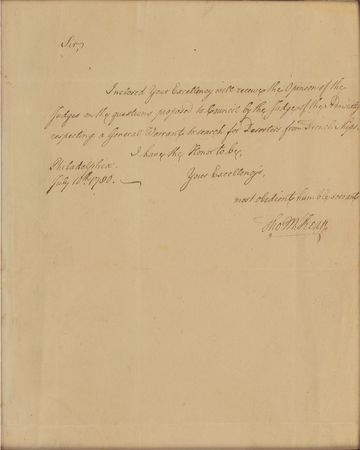 Lot #74 Delaware: Thomas McKean: Chief Justice McKean offers advice 
