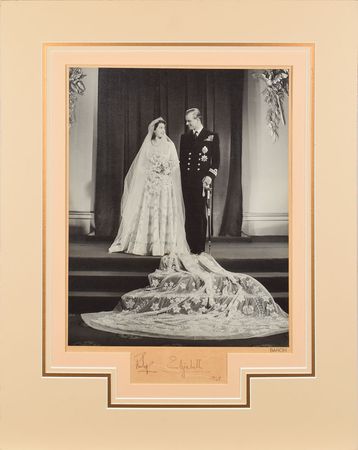 Lot #240 Queen Elizabeth II and Prince Philip: Large Baron portrait of the Royal newly weds - Image 1