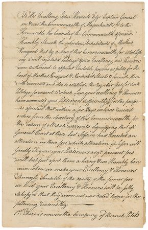 Lot #59 Massachusetts: John Hancock: A plea by the boat owners of Martha’s Vineyard - Image 1