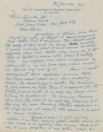 Lot #496 Sean O'Casey: Response to the controversial 