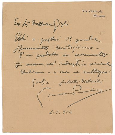 Lot #562 Giacomo Puccini Handwritten Letter Signed - Image 1