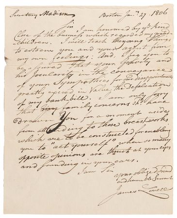 Lot #82 James Madison: Secretary of State Madison writes to a Continental Congressman from Boston - Image 2