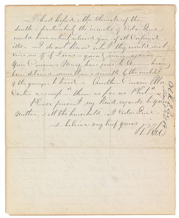 Lot #313 Robert E. Lee: As the head of West Point, Lee advises a cadet not to sacrifice his health ?for the gratification of any military aspiration? - Image 2