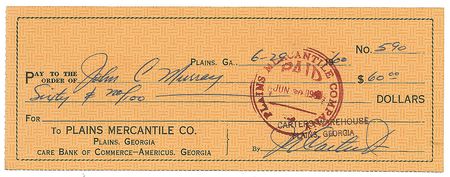 Lot #136 Jimmy and Rosalynn Carter Checks - Image 1