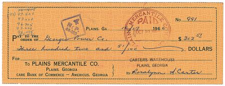 Lot #136 Jimmy and Rosalynn Carter Checks - Image 2