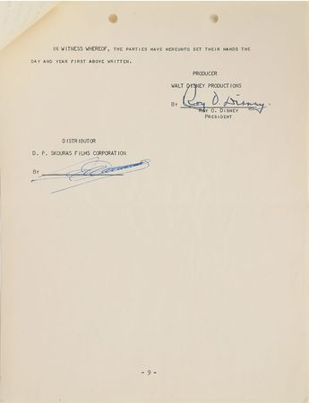 Lot #449 Roy O. Disney: Disney grants distribution rights for Sleeping Beauty - Image 1