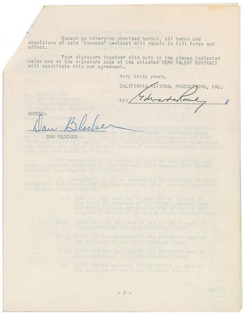 Lot #725 Bonanza Signed Document - Image 2