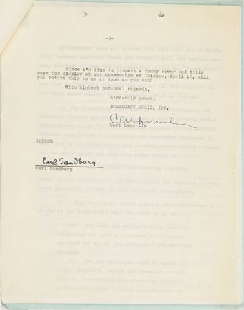 Lot #500 Carl Sandburg Signed Document - Image 2