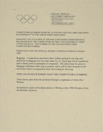 Lot #3037  London 1908 Summer Olympics: Alton Roy Welton's Pair of Competitor's Numbers and Tag - Image 5