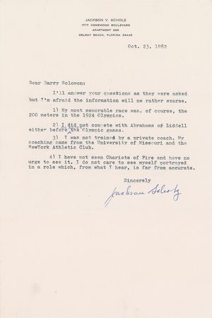 Lot #3225 Jackson Scholz Typed Letter Signed - Image 1
