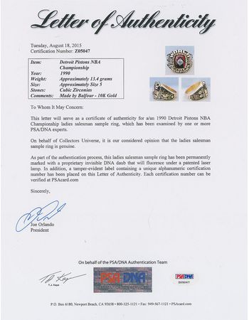 Lot #3238  Detroit Pistons 1990 NBA Championship Sample Ring - Image 5