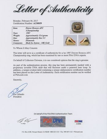 Lot #3237  Denver Broncos 1987 NFL AFC Championship Ring - Image 5