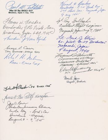 Lot #63 Enola Gay and Bock's Car Signatures
