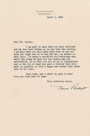 Lot #20 Eleanor Roosevelt: Our main job right now