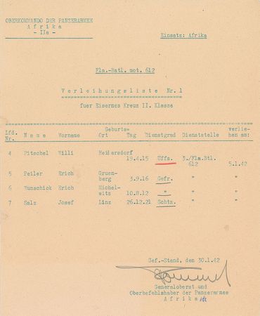 Lot #18 Erwin Rommel: Rommel's nominations for the