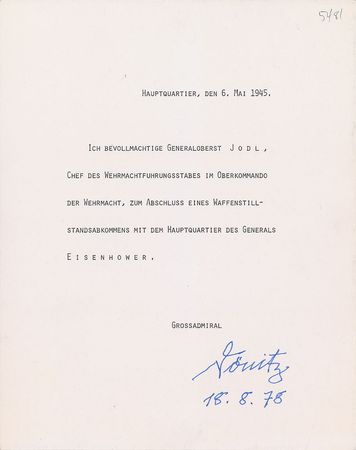 Lot #104 Karl Donitz Souvenir Typescripts