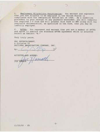 Lot #927 Joe Namath Signed Documents - Image 2