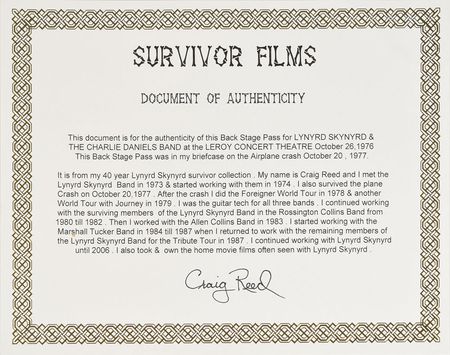 Lot #716 Lynyrd Skynyrd: Backstage pass recovered from the 1977 Lynyrd Skynyrd plane crash - Image 3