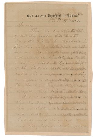Lot #419 Richard S. Ewell: Rare war-dated letter from Ewell, arranging battery support for General Hampton - Image 1