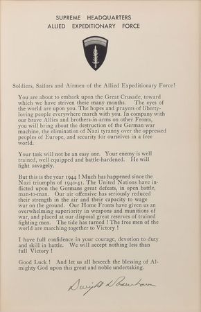 Lot #43 Dwight D. Eisenhower: Eisenhower's D-Day message to the Allied Expeditionary Force - Image 2
