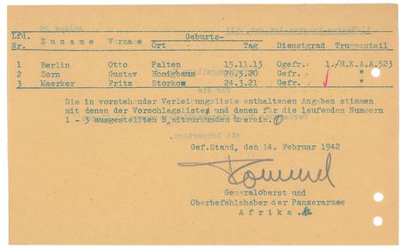 Lot #19 Erwin Rommel Signed Document