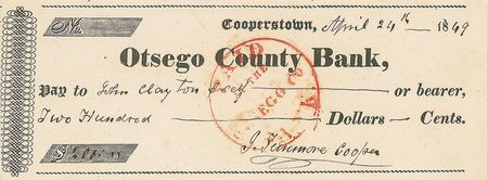 Lot #544 Ralph Waldo Emerson and James Fenimore Cooper Checks - Image 1