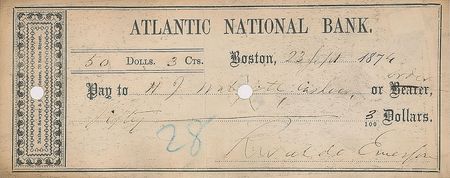 Lot #544 Ralph Waldo Emerson and James Fenimore Cooper Checks - Image 2