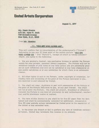 Lot #821 Frank Sinatra: Sinatra receives a personal copy of 