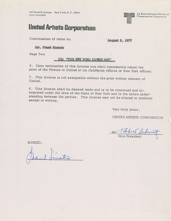 Lot #821 Frank Sinatra: Sinatra receives a personal copy of 