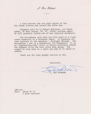 Lot #586 L. Ron Hubbard Typed Letter Signed - Image 1