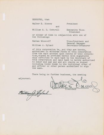 Lot #525 Walt Disney: Early 1953 Zorro Productions document by 