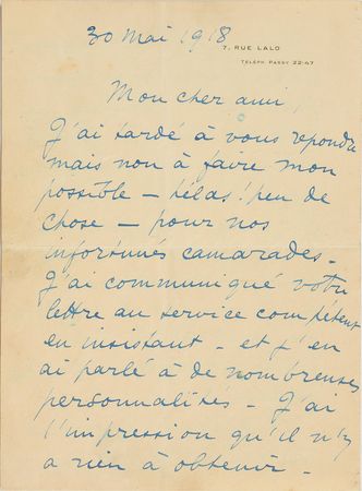 Lot #427 Roland Garros: Having escaped from a POW camp in 1918, Garros pledges to aid his comrades-in-arms - Image 1