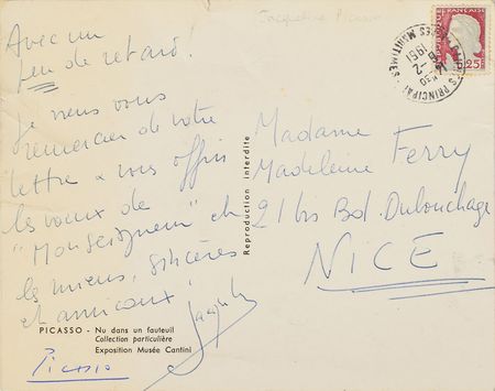 Lot #484 Pablo Picasso Postcard - Image 1