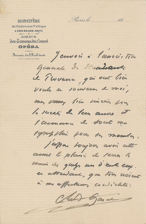 Lot #507 Charles Garnier Handwritten Letter Signed - Image 1