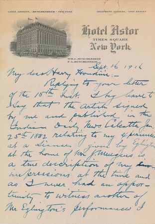 Lot #800 Harry Houdini and Harry Kellar: Houdini, Kellar, and the levitating seance of William Eglinton - Image 3