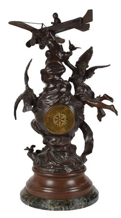 Lot #429 L'Aviation Sculptural Clock: Stunning Bleriot-inspired figural clock sculpture by Charles Ruchot - Image 2