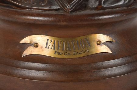 Lot #429 L'Aviation Sculptural Clock: Stunning Bleriot-inspired figural clock sculpture by Charles Ruchot - Image 5