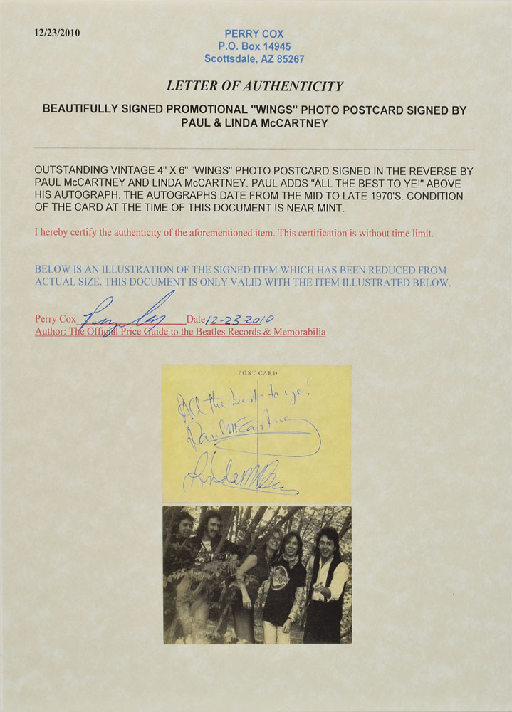 Wings: Paul and Linda McCartney Signed Postcard | RR Auction
