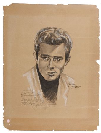 Lot #4340 James Dean Signed Oversized Pastel Portrait - Image 1
